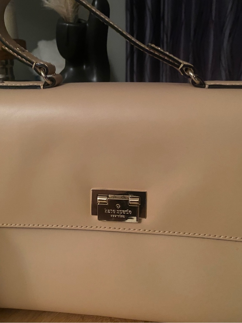 kate spade Beige Leather Shoulder Satchel with Gold Hardware